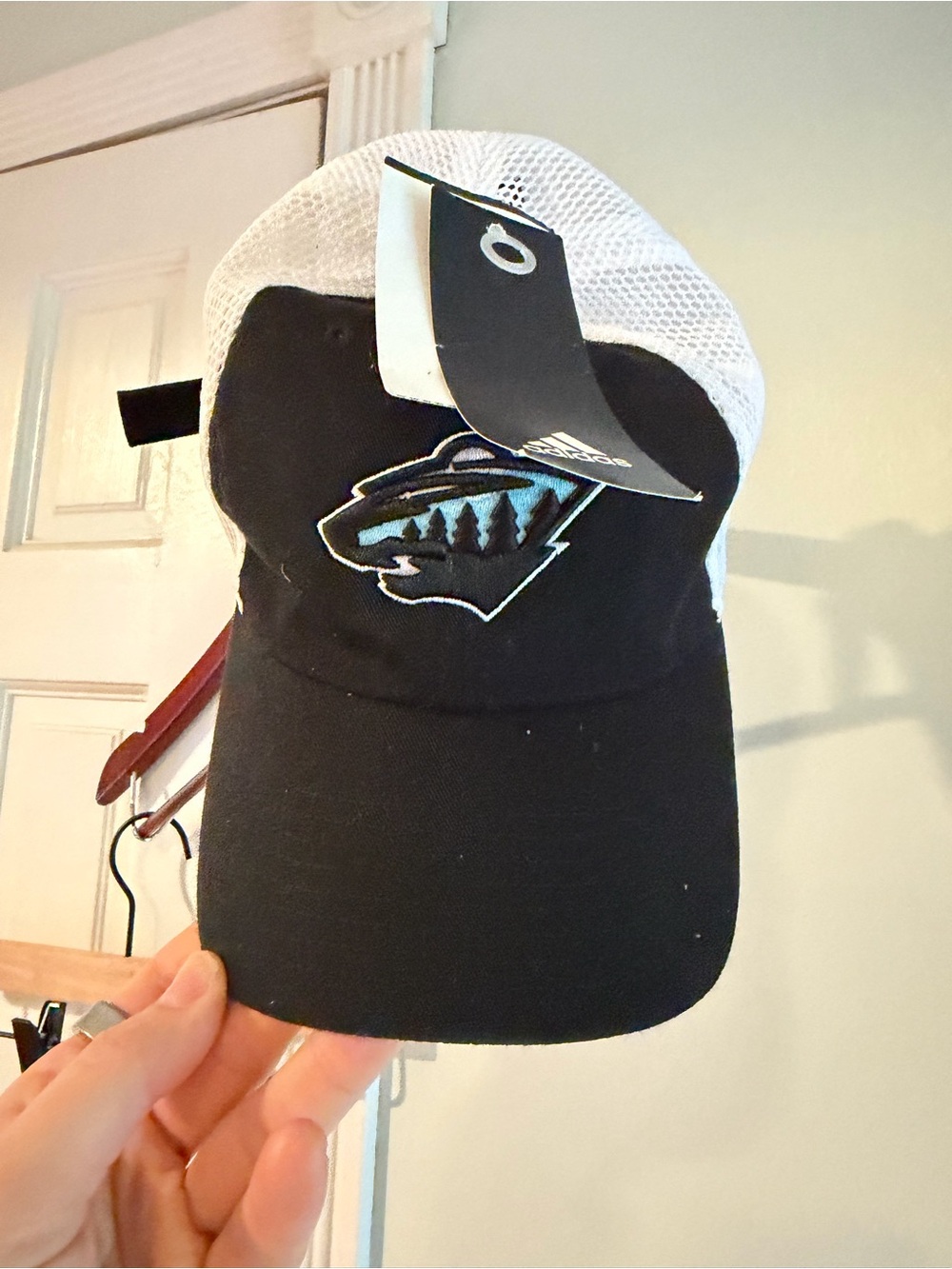 Minnesota Wild Adidas Black and White Trucker Cap with Teal Logo